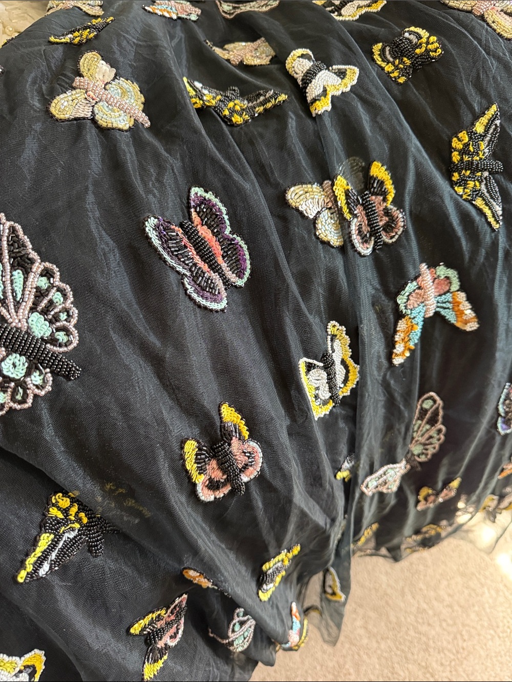 Oceanus tulle butterfly dress prom Black Butterfly beaded sequins Midi Dress - Picture 14 of 15